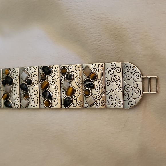 BRIGHTON Eye of the Tiger Multi-gemstone Scroll Wide Tile Bracelet - Picture 2 of 9